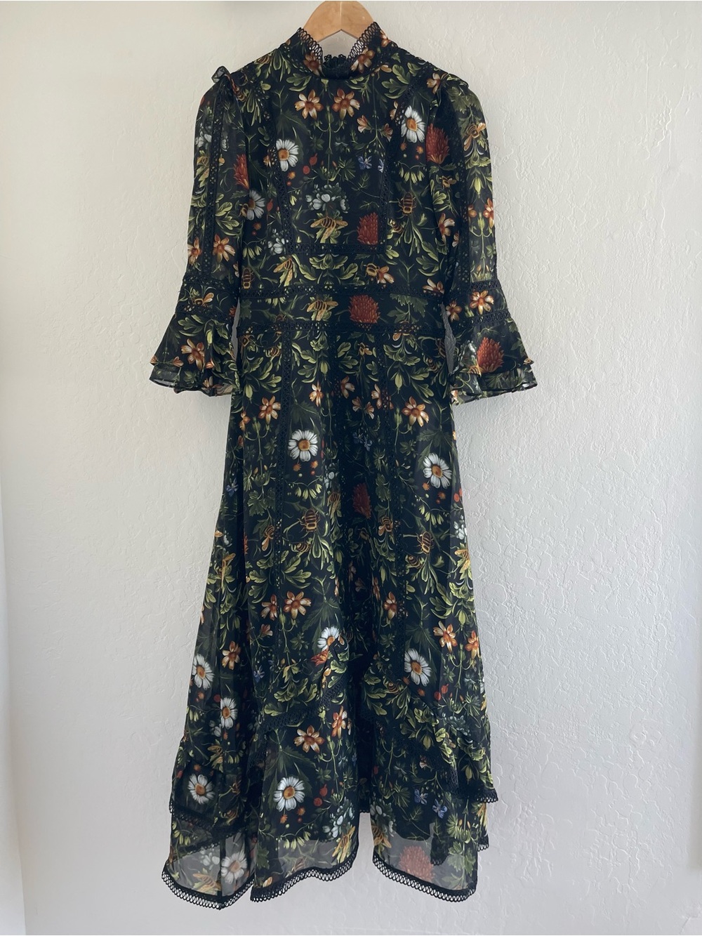 DALIA MACPHEE three-quarter sleeve floral maxi dress, Small